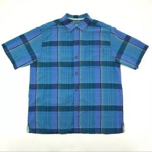 Tommy Bahama Original Fit Silk Mens Large Blue Short Sleeve Button Down Shirt
